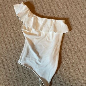 Show me your mumu one shoulder white bodysuit